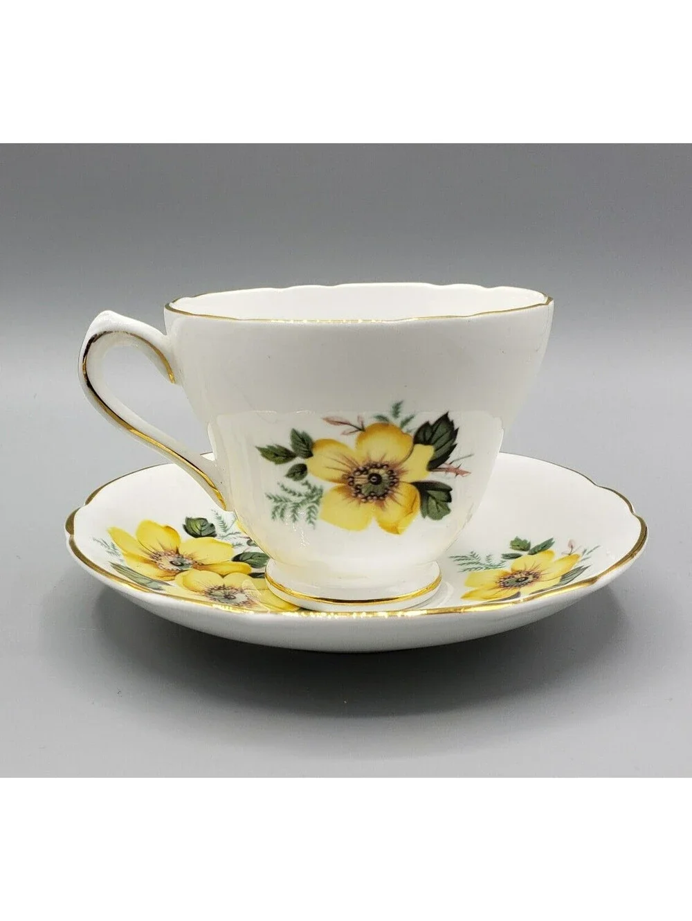 Vintage Regency Teacup & Saucer Fine Bone China Yellow Wild Rose England